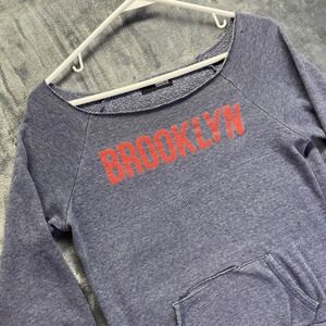 Brooklyn Industries Distressed Sweatshirt Women Medium Blue Pocket